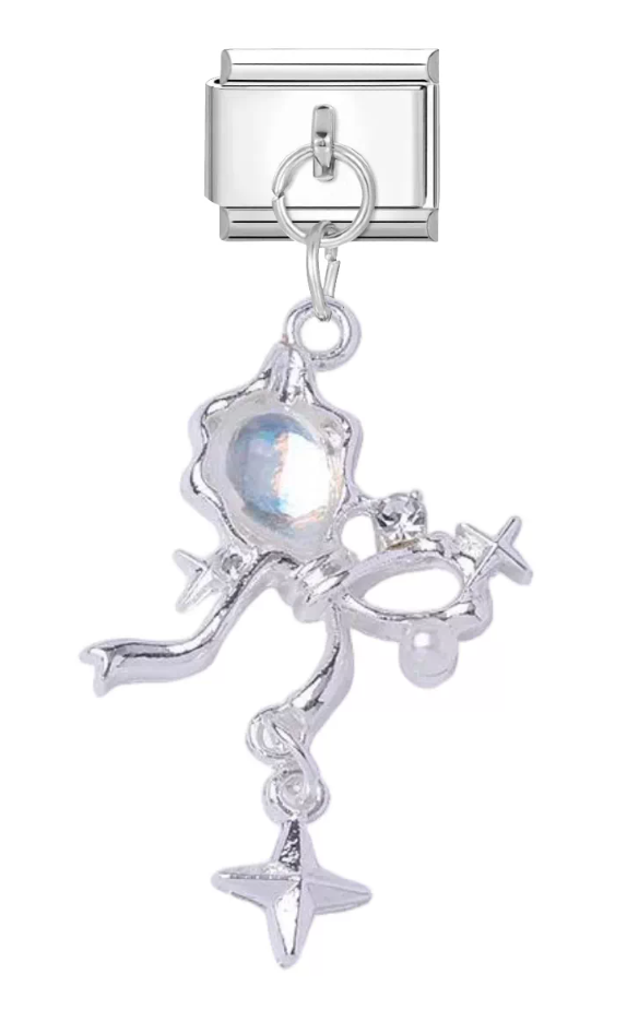 Silver: Dangling star white ribbon