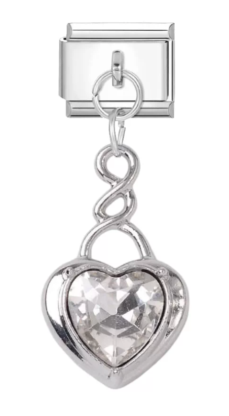 Silver: Dangling white heart