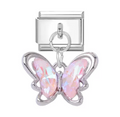 Silver: Dangling Small Pink Butterfly