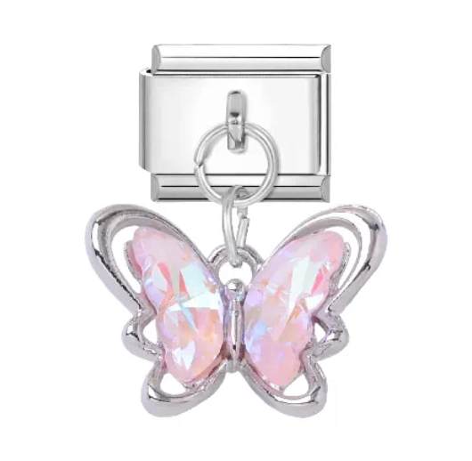 Silver: Dangling Small Pink Butterfly