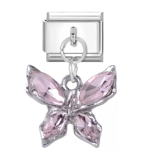 Silver: Dangling Pink Gem Butterfly