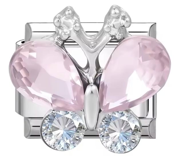 Silver: Pink and Clear Gem Butterfly