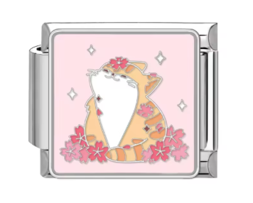 Silver: Orange cat with pink flowers